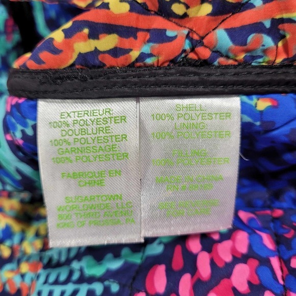 Lilly Pulitzer Quilted Jacket Women's Medium Black‎ Colorful Inside Design - Picture 9 of 10